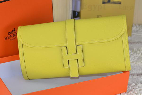 Hermes Jige Clutch Bag Calfskin Leather Lemon