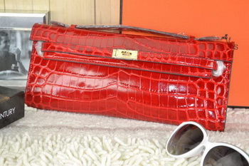 Hermes Kelly Clutch Bag Croco Leather K31 Red