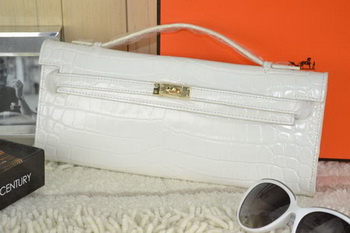 Hermes Kelly Clutch Bag Croco Leather K31 White