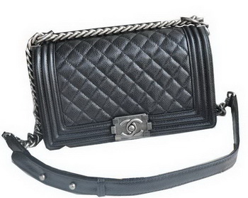 Chanel Boy Flap Shoulder Bags Black Cannage Pattern Leather A67086 Silver Chanel Boy Flap Shoulder Bags Black Cannage Pattern Leather A67086 Silver