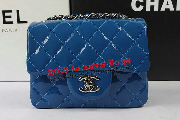Chanel Classic MINI Flap Bag Blue Original Patent Leather CF1115 Silver