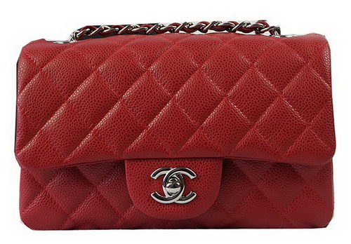 Chanel Classic MINI Flap Bag Red Cannage Pattern CF1119 Silver