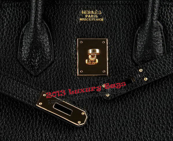 Hermes Birkin 35CM Tote Bags Black Grainy Leather H-35 Gold