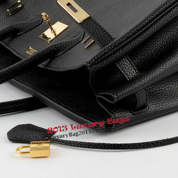 Hermes Birkin 35CM Tote Bags Black Grainy Leather H-35 Gold