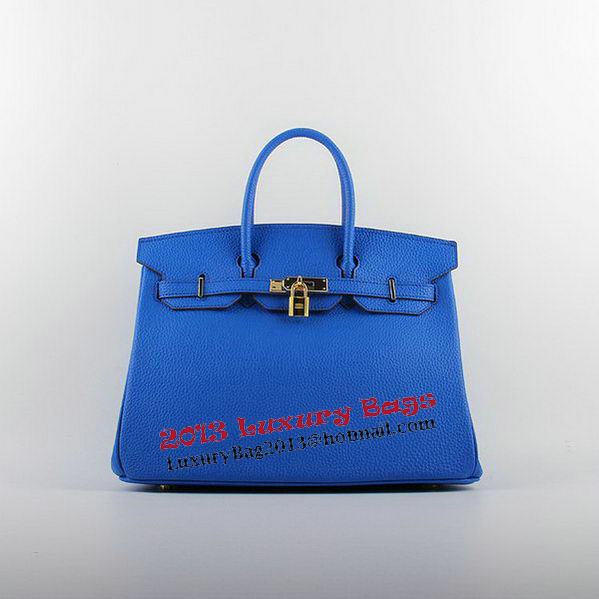 Hermes Birkin 35CM Tote Bags Blue Grainy Leather H-35 Gold