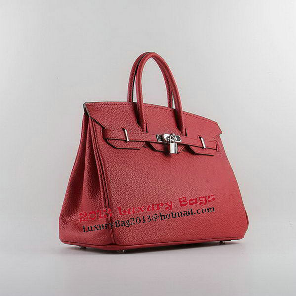 Hermes Birkin 35CM Tote Bags Red Grainy Leather H-35 Silver