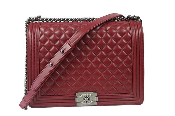 Boy Chanel Flap Shoulder Bag Burgundy Original Sheepskin A67087 Silver