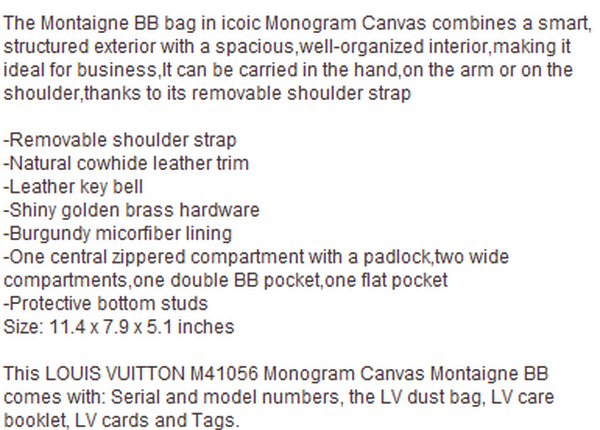 Louis Vuitton M41055 Monogram Canvas Montaigne BB Louis Vuitton M41055 Monogram Canvas Montaigne BB