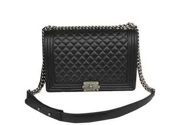 Chanel Boy Flap Shoulder Bag Original Black Sheepskin Leather A67087 Silver