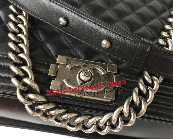Chanel Boy Flap Shoulder Bag Original Black Sheepskin Leather A67087 Silver Chanel Boy Flap Shoulder Bag Original Black Sheepskin Leather A67087 Silver
