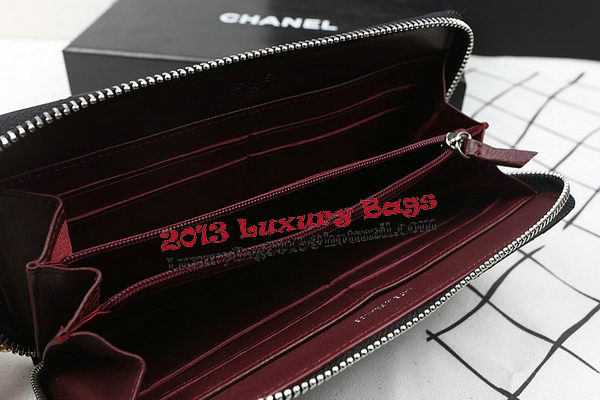 Chanel Matelasse Zip Around Wallet Black Sheepskin A50097 Silver