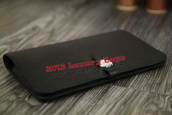 Hermes Compact Passport Holder Original Leather Wallet Black Hermes Compact Passport Holder Original Leather Wallet Black