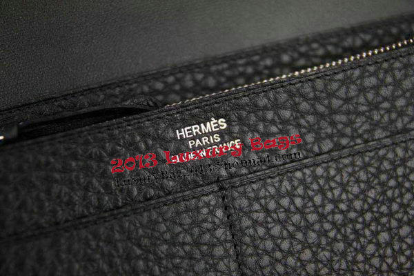 Hermes Compact Passport Holder Original Leather Wallet Black Hermes Compact Passport Holder Original Leather Wallet Black