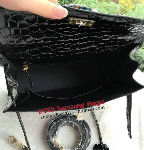 Hermes Kelly 32cm Shoulder Bag Croco Leather K32CO Black