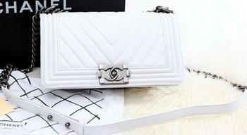 Boy Chanel Flap Bag Calfskin Chevron Quilting A67086 White Boy Chanel Flap Bag Calfskin Chevron Quilting A67086 White