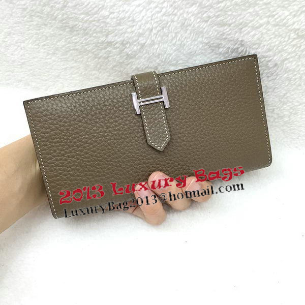Hermes Bearn Japonaise Bi-Fold Wallet Litchi Leather A208 Khaki Hermes Bearn Japonaise Bi-Fold Wallet Litchi Leather A208 Khaki