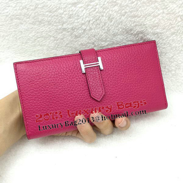Hermes Bearn Japonaise Bi-Fold Wallet Litchi Leather A208 Rose Hermes Bearn Japonaise Bi-Fold Wallet Litchi Leather A208 Rose