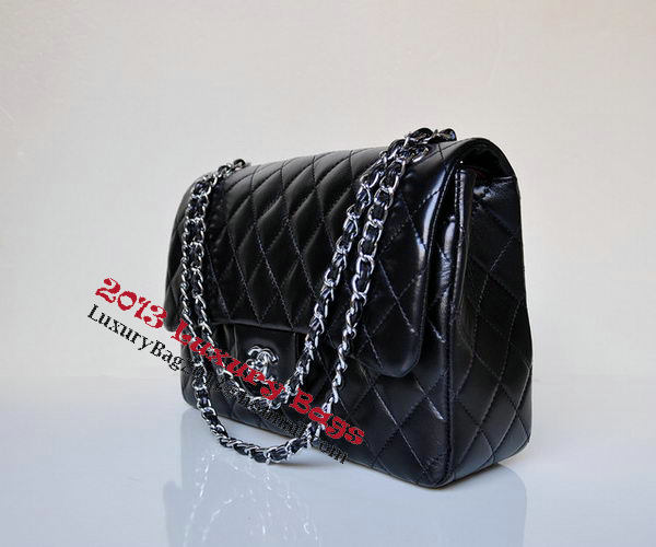 Chanel Jumbo Quilted Classic Black Sheepskin Flap Bag A58600 Silver Chanel Jumbo Quilted Classic Black Sheepskin Flap Bag A58600 Silver