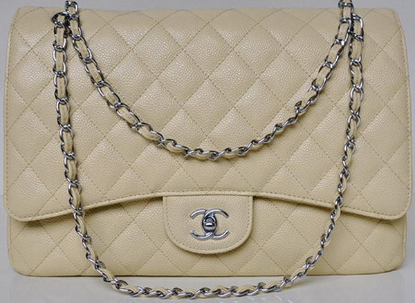 Chanel Maxi Quilted Classic Flap Bag Apricot Cannage Patterns A58601 Silver
