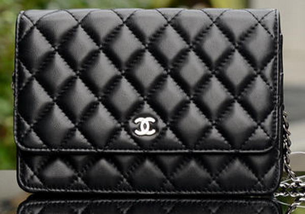 Chanel mini Flap Bag Black Sheepskin Leather A33814 Silver