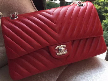 Chanel 2.55 Series Flap Bag Red Lambskin Chevron Leather A01112 Gold/Silver Chanel 2.55 Series Flap Bag Red Lambskin Chevron Leather A01112 Gold/Silver