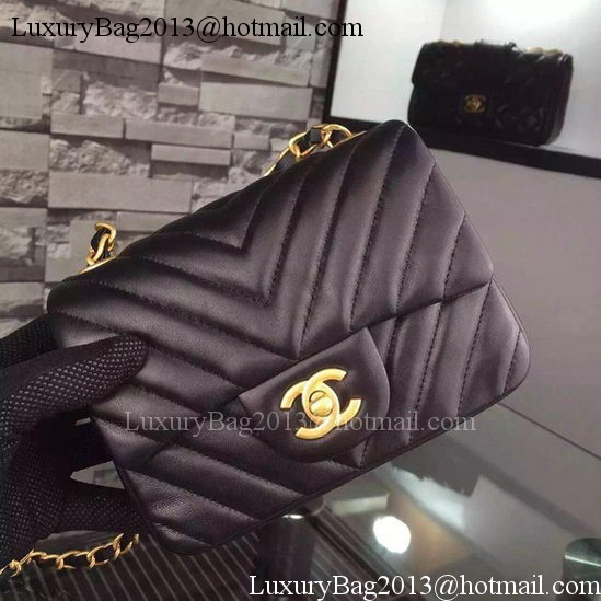 Chanel Classic mini Flap Bag Black Chevron Sheepskin Leather A68748 Gold Chanel Classic mini Flap Bag Black Chevron Sheepskin Leather A68748 Gold
