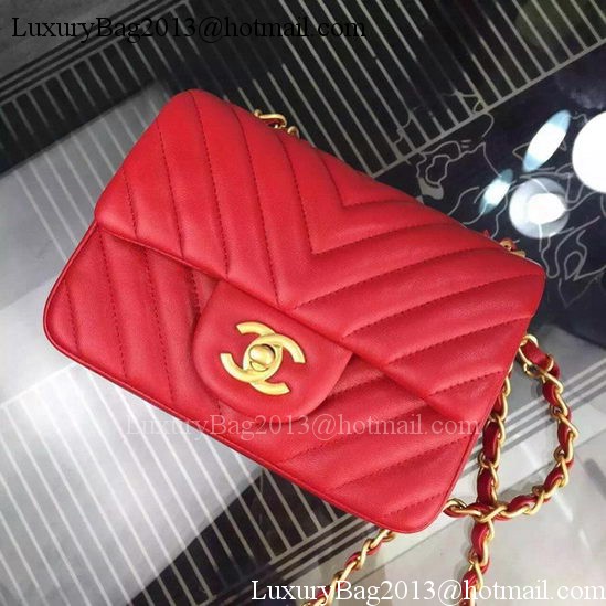 Chanel Classic mini Flap Bag Chevron Sheepskin Leather A68748 Red Chanel Classic mini Flap Bag Chevron Sheepskin Leather A68748 Red