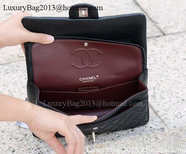 Chanel 2.55 Series Flap Bag Black Sheepskin Leather A1112 Silver Chanel 2.55 Series Flap Bag Black Sheepskin Leather A1112 Silver
