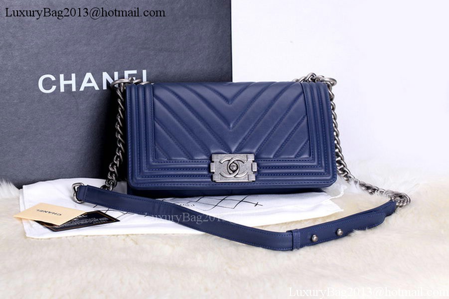 Chanel Boy Flap Shoulder Bags Chevron Calfskin Leather A67086 Blue Chanel Boy Flap Shoulder Bags Chevron Calfskin Leather A67086 Blue