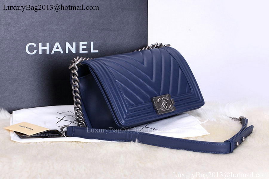 Chanel Boy Flap Shoulder Bags Chevron Calfskin Leather A67086 Blue Chanel Boy Flap Shoulder Bags Chevron Calfskin Leather A67086 Blue