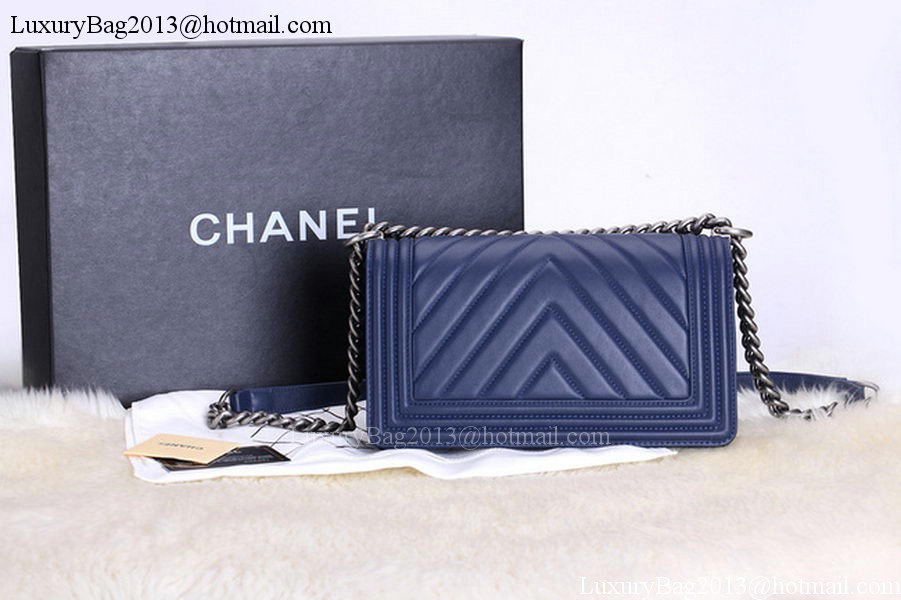 Chanel Boy Flap Shoulder Bags Chevron Calfskin Leather A67086 Blue Chanel Boy Flap Shoulder Bags Chevron Calfskin Leather A67086 Blue