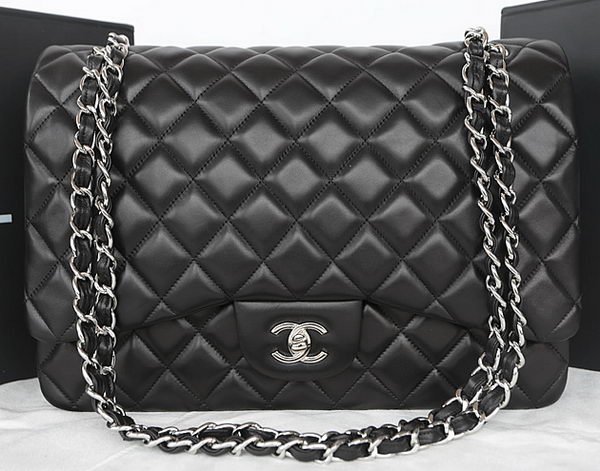 Chanel Classic Flap Bag Black Original Sheepskin Leather CFA1116 Silver