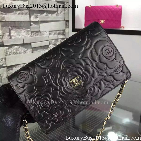 Chanel WOC Flap Bag Original Black Camellia Leather A5373 Gold