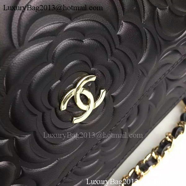 Chanel WOC Flap Bag Original Black Camellia Leather A5373 Gold