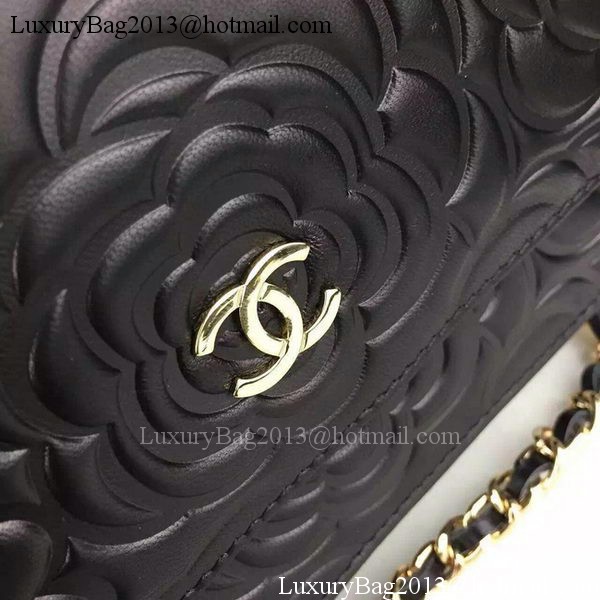Chanel WOC Flap Bag Original Black Camellia Leather A5373 Gold Chanel WOC Flap Bag Original Black Camellia Leather A5373 Gold