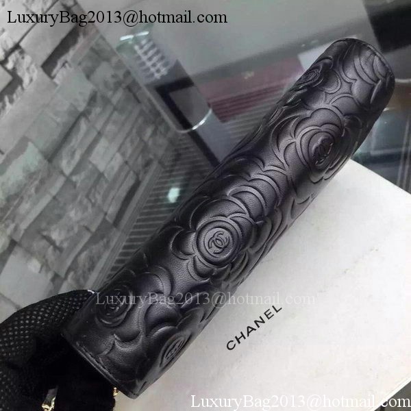 Chanel WOC Flap Bag Original Black Camellia Leather A5373 Gold Chanel WOC Flap Bag Original Black Camellia Leather A5373 Gold