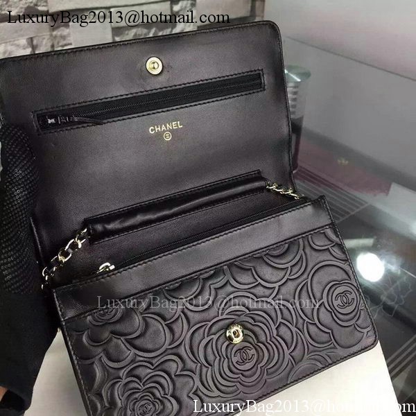 Chanel WOC Flap Bag Original Black Camellia Leather A5373 Gold Chanel WOC Flap Bag Original Black Camellia Leather A5373 Gold