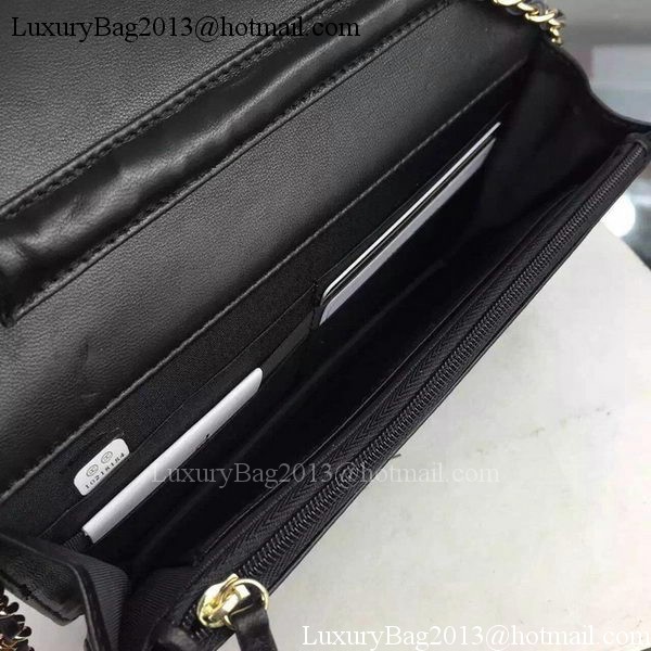 Chanel WOC Flap Bag Original Black Camellia Leather A5373 Gold Chanel WOC Flap Bag Original Black Camellia Leather A5373 Gold