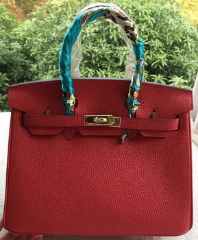 Hermes Birkin 30CM Tote Bags Red Calfskin Leather BK30 Gold