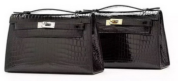 Hermes MINI Kelly 22cm Clutch Croco Leather KL22 Black Hermes MINI Kelly 22cm Clutch Croco Leather KL22 Black