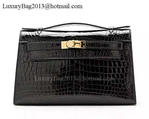 Hermes MINI Kelly 22cm Clutch Croco Leather KL22 Black Hermes MINI Kelly 22cm Clutch Croco Leather KL22 Black