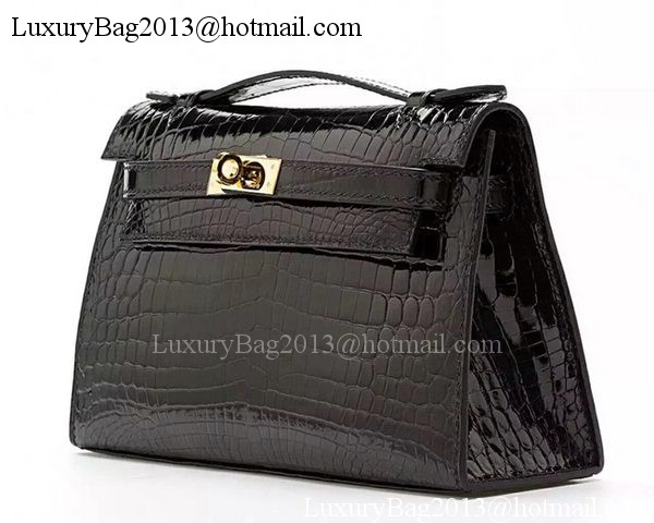 Hermes MINI Kelly 22cm Clutch Croco Leather KL22 Black Hermes MINI Kelly 22cm Clutch Croco Leather KL22 Black