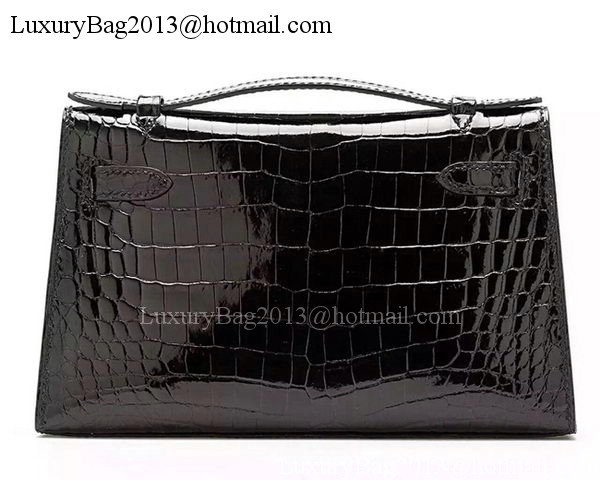 Hermes MINI Kelly 22cm Clutch Croco Leather KL22 Black Hermes MINI Kelly 22cm Clutch Croco Leather KL22 Black