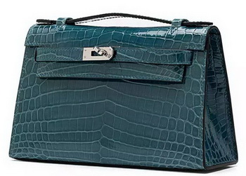 Hermes MINI Kelly 22cm Clutch Croco Leather KL22 Green Hermes MINI Kelly 22cm Clutch Croco Leather KL22 Green