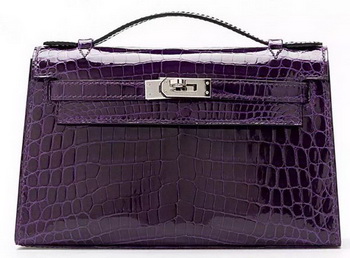 Hermes MINI Kelly 22cm Clutch Croco Leather KL22 Purple Hermes MINI Kelly 22cm Clutch Croco Leather KL22 Purple