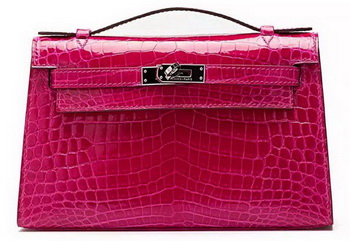 Hermes MINI Kelly 22cm Clutch Croco Leather KL22 Rose Hermes MINI Kelly 22cm Clutch Croco Leather KL22 Rose