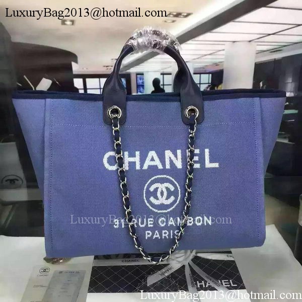 Chanel Large Canvas Tote Shopping Bag A1679 Blue Chanel Large Canvas Tote Shopping Bag A1679 Blue