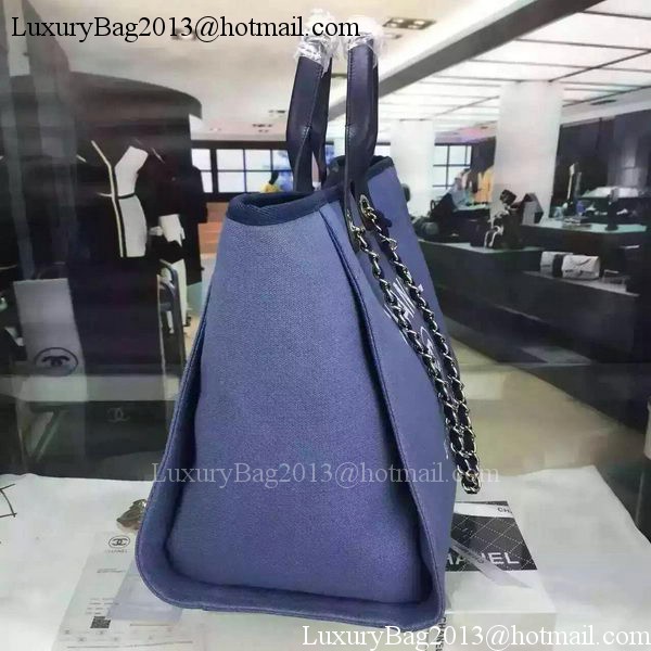 Chanel Large Canvas Tote Shopping Bag A1679 Blue Chanel Large Canvas Tote Shopping Bag A1679 Blue