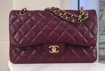 Chanel Jumbo Classic Flap Bag Burgundy Sheepskin Leather A1113 Gold Chanel Jumbo Classic Flap Bag Burgundy Sheepskin Leather A1113 Gold