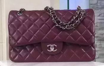 Chanel Jumbo Classic Flap Bag Burgundy Sheepskin Leather A1113 Silver Chanel Jumbo Classic Flap Bag Burgundy Sheepskin Leather A1113 Silver